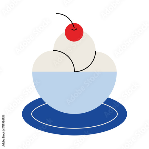 Abstract ice cream icon. Geometric sundae with cherry, minimal sweet dessert elements simple shapes, restaurant cafe food menu concept. Vector illustration