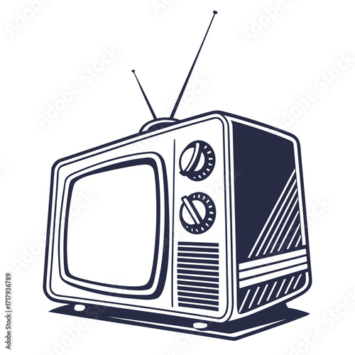 Retro television silhouette isolated on white background