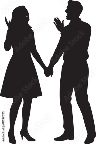 Solid black silhouette couple clapping and singing holding hands