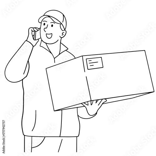 Delivery courier calling recipient