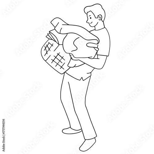 Young man doing laundry