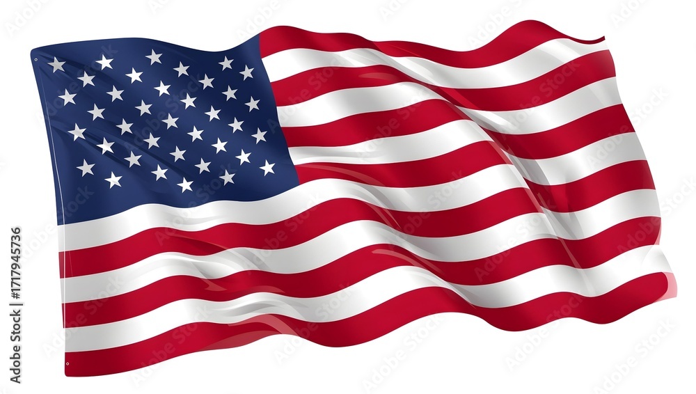 Obraz premium United States Flag Waving in Wind with Bright Colors and Realistic Texture for Patriotic and National Celebration