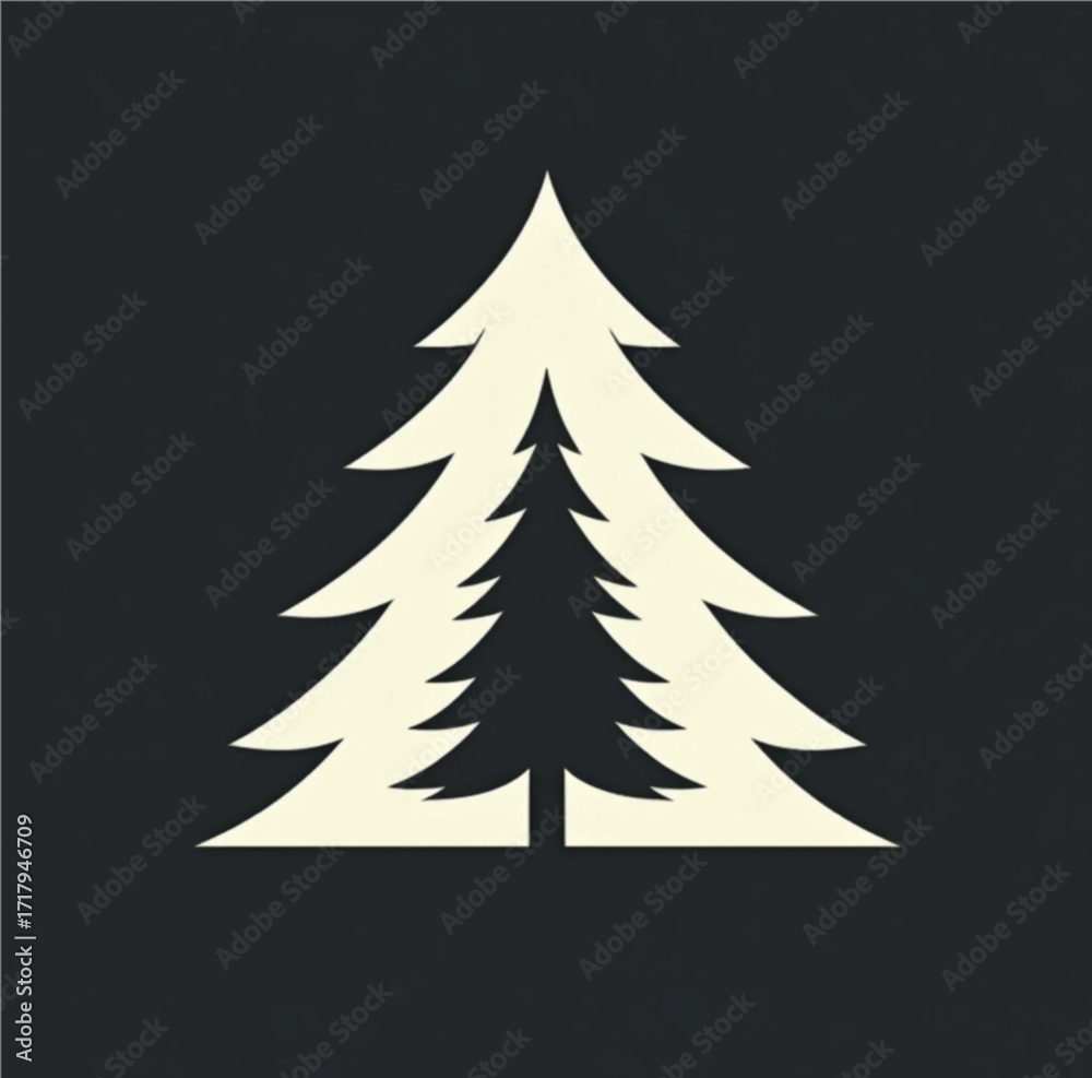 Obraz premium Evergreen Silhouette: A simple yet evocative graphic of an evergreen tree stands out against a dark backdrop. A symbol of nature's resilience and the quiet strength of winter.