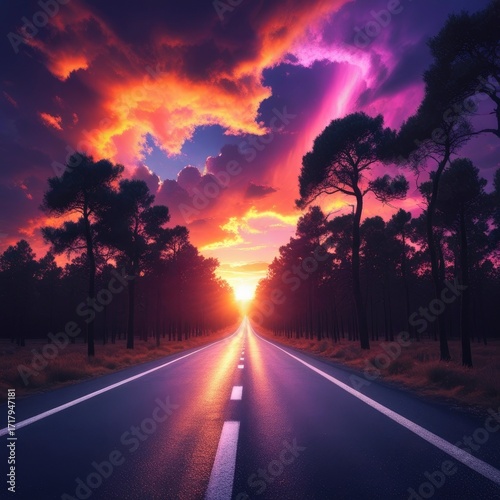 road in sunset