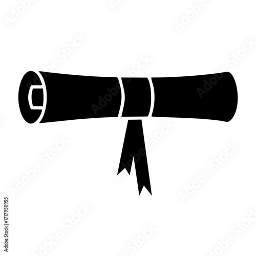 A black silhouette icon of a rolled-up diploma scroll tied with a ribbon, isolated on a white background.