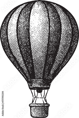 Hot Air Balloon Engraving Vector Illustration

