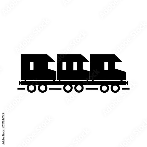 Silhouette cargo train with wagons simple geometric vector icon for transport theme