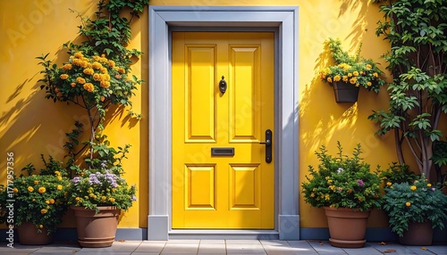 Wallpaper Mural Sunny yellow front door with flowers Torontodigital.ca