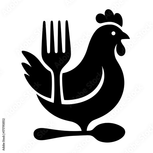 Fork spoon chicken logo, vector SVG, transparent PNG