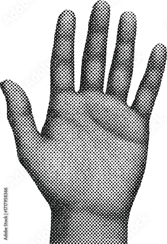 Halftone Human Hand Illustration – Vintage Dotwork Palm Anatomy in Retro Stipple Style for Tattoo and Gothic Art