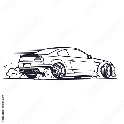 Sports car drifting with smoke and motion blur effect Keywords: sports car, automotive, vehicle