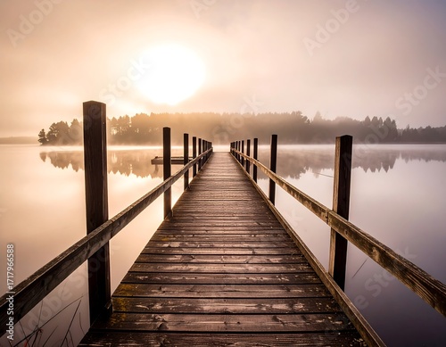 Wallpaper Mural Sunrise over a calm lake with a wooden pier Torontodigital.ca