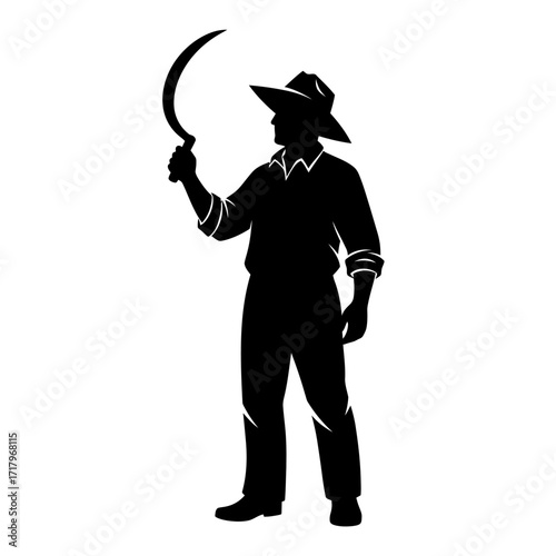 Silhouette of a Farmer with a Sickle