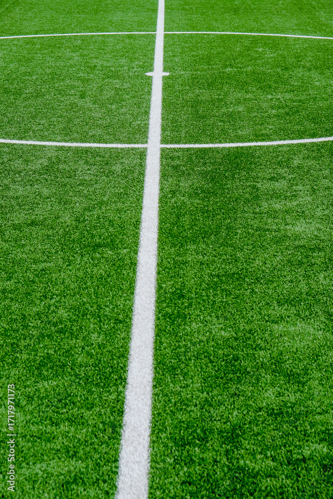 Obraz premium Soccer field with green grass and white line, sport background.