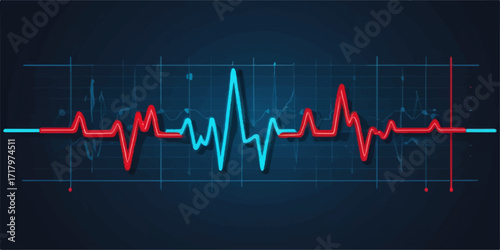 Medical graph showing the pulse rate of a healthy heartbeat on an electrocardiogram monitor