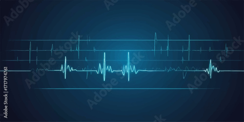 Abstract medical background of a heartbeat pulse on an ECG monitor graph, with a wave forming a heart shape
