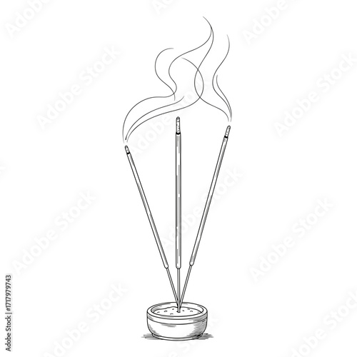 Incense sticks for temple altar with smoke on transparent background  
