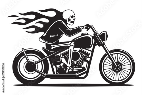 Retro Biker Riding Motorcycle with Flames Vector Illustration
