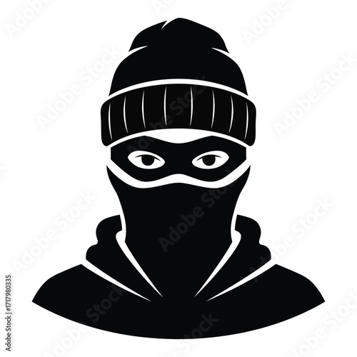 Iconic masked robber silhouette wearing beanie and hood symbolizing crime silhouette