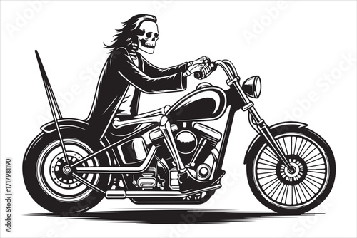 Retro Biker Riding Motorcycle with Flames Vector Illustration