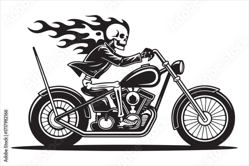 Retro Biker Riding Motorcycle with Flames Vector Illustration