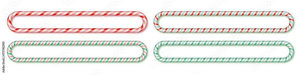 Fototapeta premium Candy cane horizontal frame isolated PNG. Christmas holiday striped border vector template