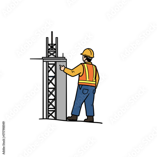 Construction worker directing site progress in safety gear  