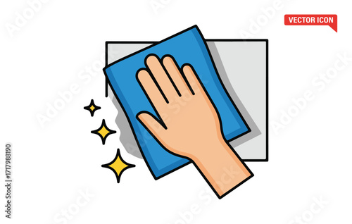 Hand cleaning surface with blue cloth sparkling cleanliness and hygiene concept