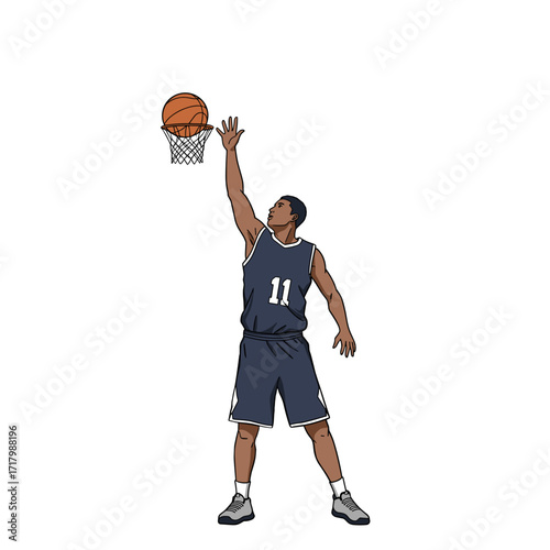 Male basketball player shooting the ball into the hoop  