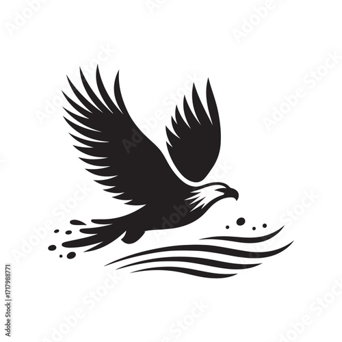 eagle flying from water vector silhouette clip art logo design illustration