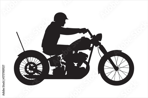 Retro Biker Riding Motorcycle with Flames Vector Illustration