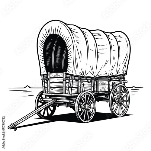 Vintage covered wagon silhouette transportation old west pioneer travel historical journey silhouette