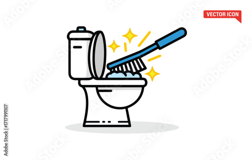 Modern toilet cleaning brush with sparkles freshness and hygiene icon
