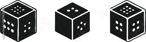 Three Black Dice with White Pips Showing Different Numbers game gambling