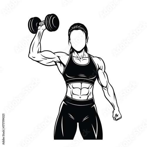 Muscular woman lifting dumbbell strength training fitness workout sport exercise art silhouette
