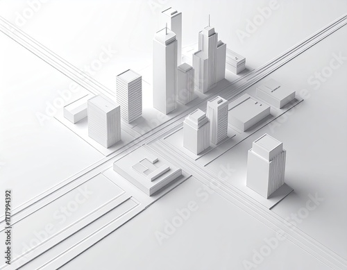 Fototapeta Naklejka Na Ścianę i Meble -  3d illustration map of the white city on white design street
4
