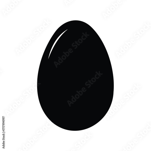Silhouette of egg icon-Black silhouette illustration of a single egg with a smooth oval shape and slight highlight, isolated on white background for food, Easter, or farm-related concepts.
