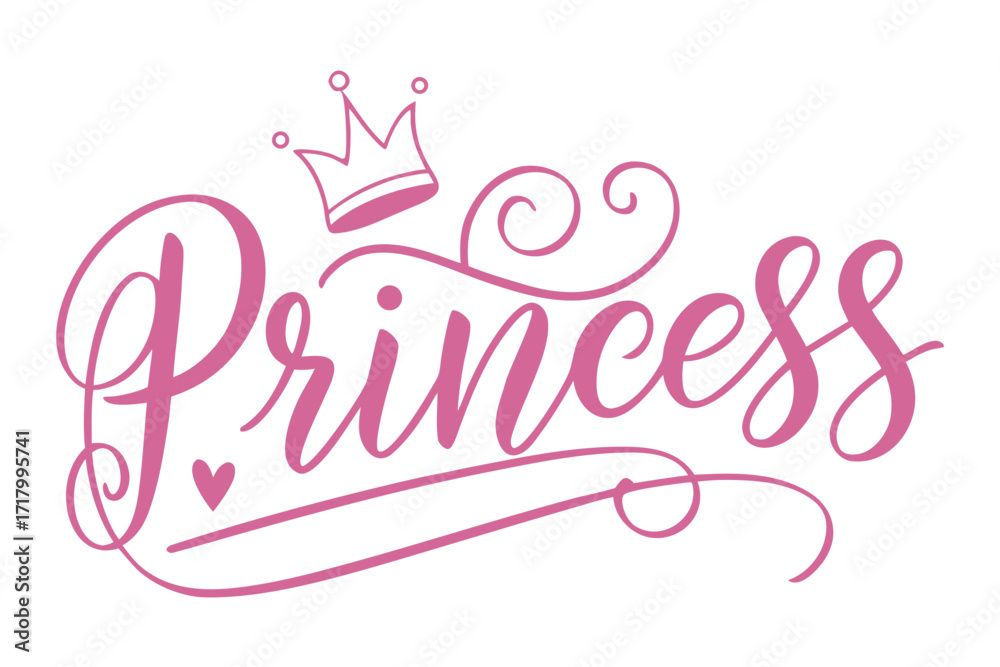 Obraz premium Princess Typography Design with Crown and Hearts, Cute Feminine Style