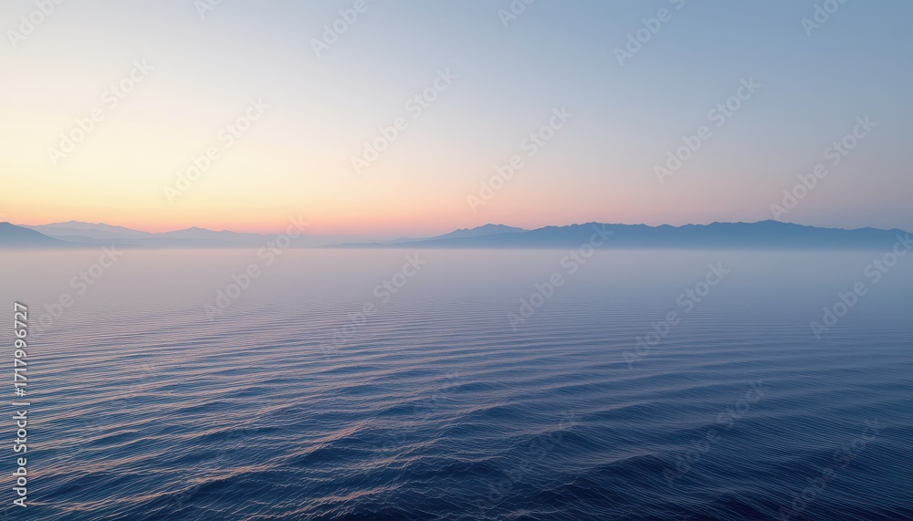 Fototapeta premium Sunrise Over Ocean with Distant Mountain Range