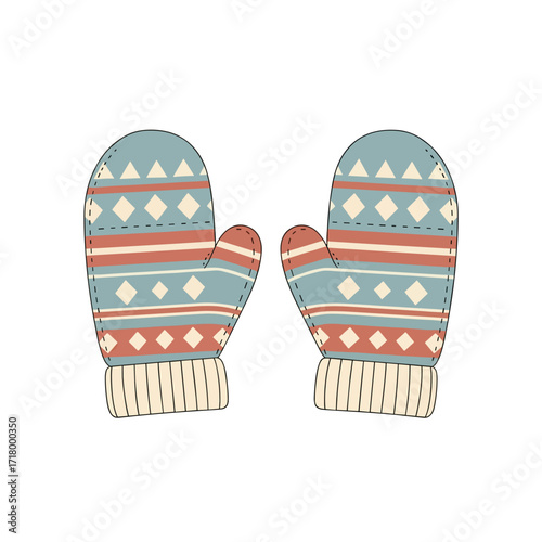 Wool mittens with pattern isolation, on a transparent background, without a background, copy space  