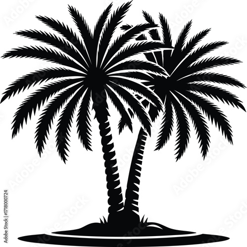 Date palm tree black silhouette vector illustration on an isolated white background