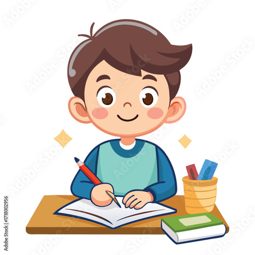 Boy drawing picture at desk
