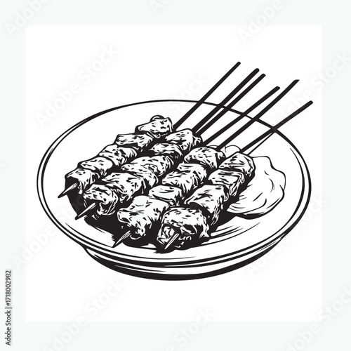 vector illustration of a plate with satay food