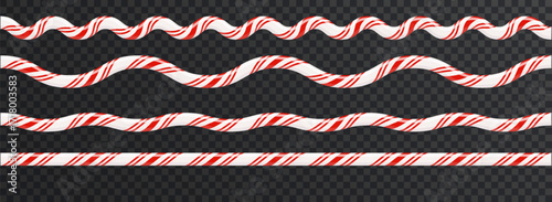 Red and green striped candy cane line border. Christmas seamless frame decoration with traditional candy cane stripes pattern
