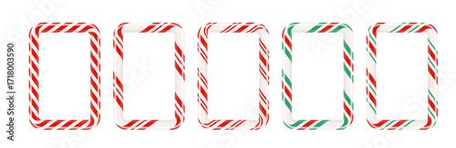 Candy cane Christmas frame with red,green and white striped PNG. Border with striped candy lollipop pattern.