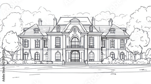 Elegant mansion architectural sketch