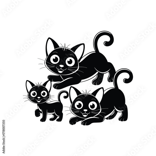 Cute Cartoon Black Cat Illustration Set in Playful Poses