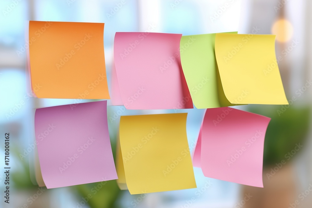 Fototapeta premium Colorful Sticky Notes on Glass Surface