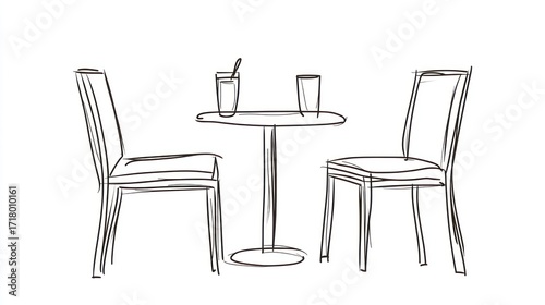 Cafe table and chairs drawing