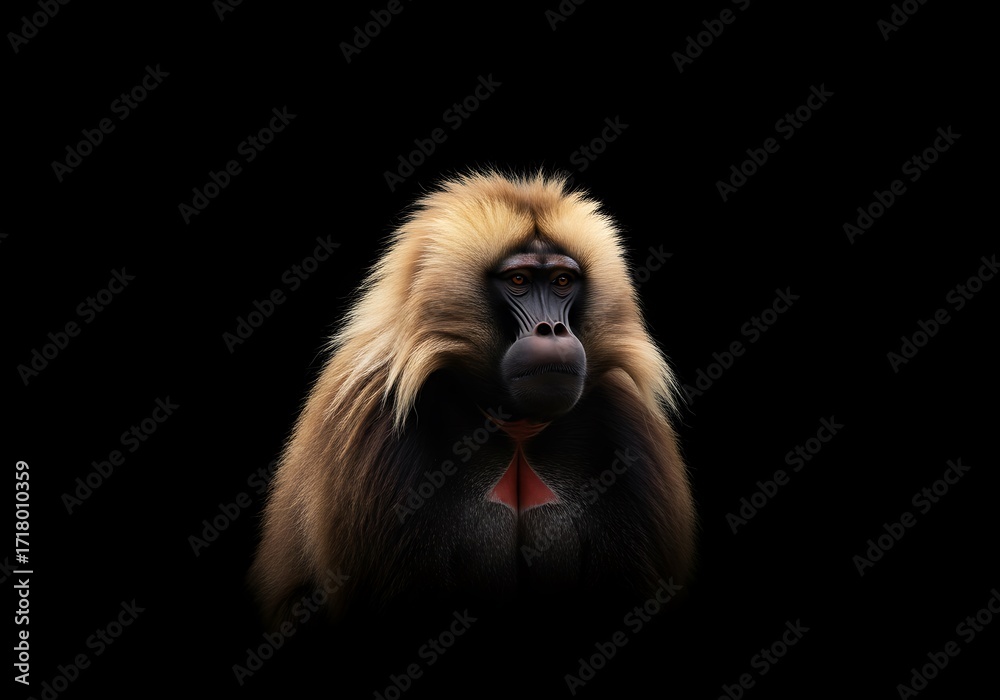 Fototapeta premium Mandrill portrait against dark background